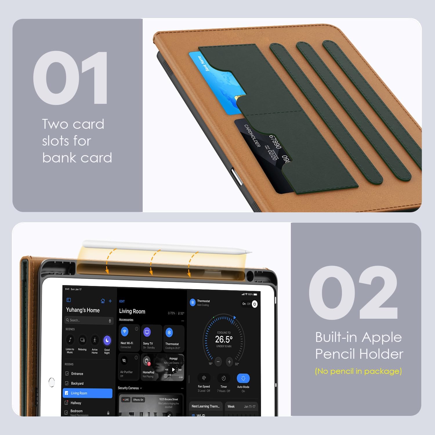 OKP Case for iPad 9th Generation 2021 / 8th Generation 2020/ 7th Gen 2019 10.2 inch Case with Multi-Angle Viewing PU Leather Flio Stand Cover with Pencil Holder & Pocket, Auto Sleep/Wake, Dark Green