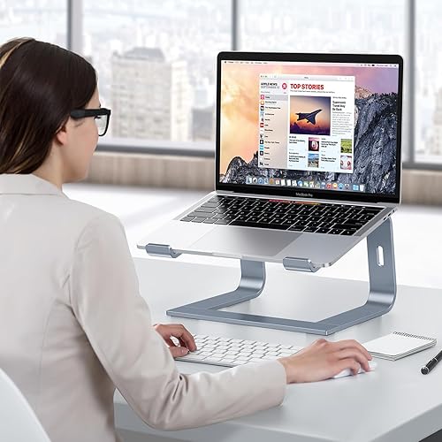 Miniatura 7 de OMOTON Soporte para computadora portátil para escritorio, elevador desmontable para laptop, soporte de aluminio para laptop, compatible con MacBook