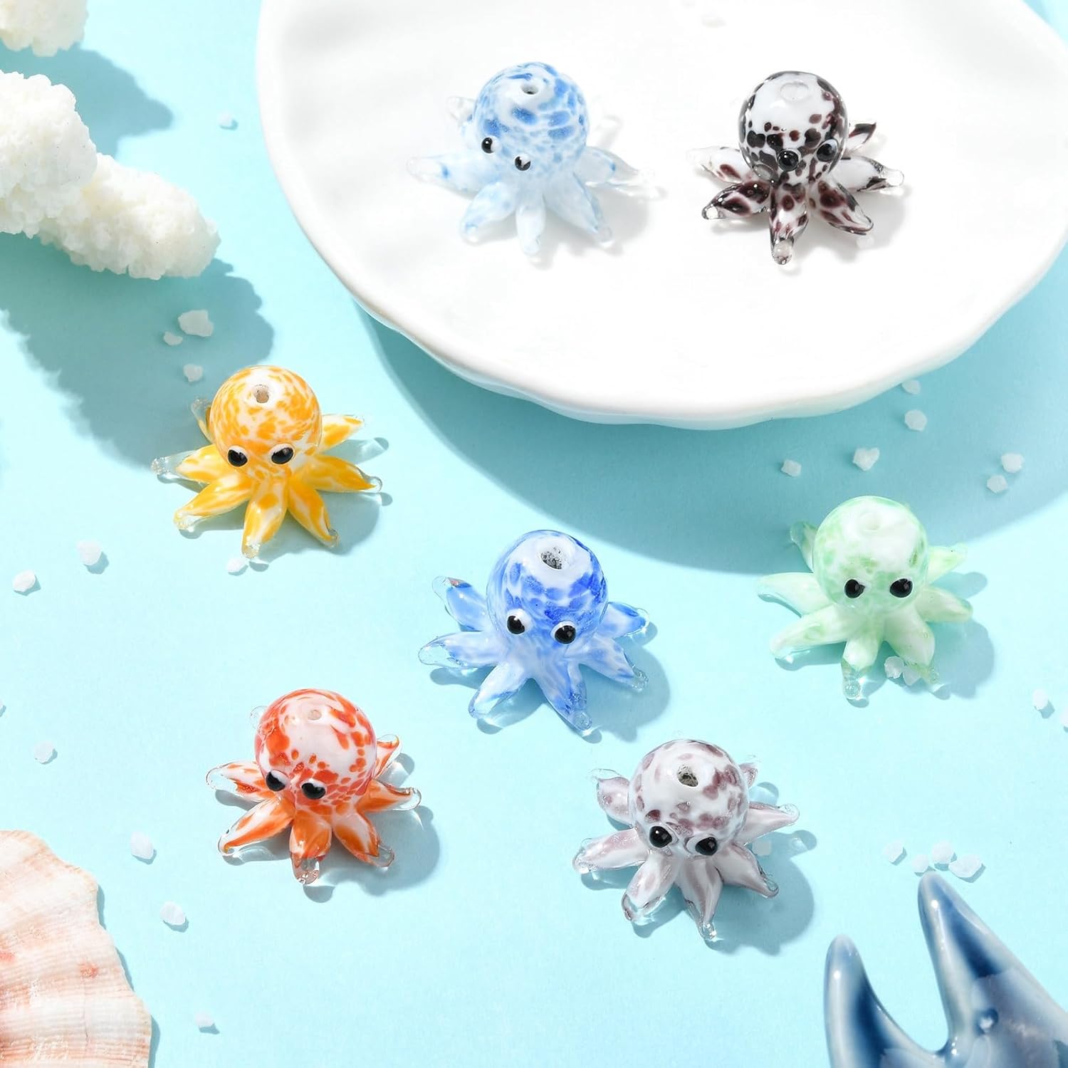 DanLingJewelry 10Pcs Random Color Animals Lampwork Glass Beads 3D Ocean Octopus Glass Spacer Loose Beads for DIY Jewelry Making - Image 5