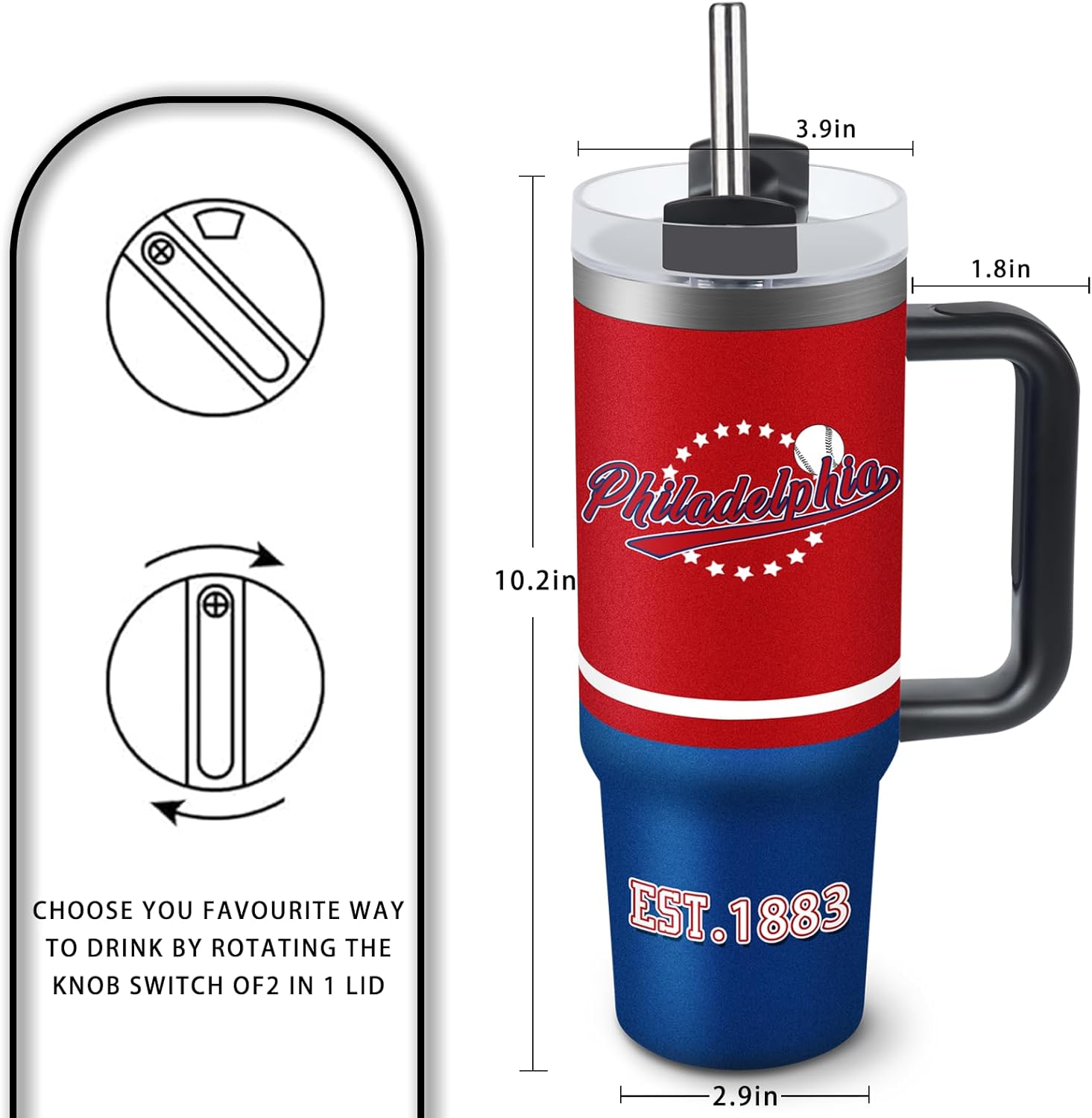 Tumbler 40oz Straight Skinny Car Cups With Insulated Cup Sleeve Portable Handle, Sports Travel Coffee Mug, Stainless Steel, Insulated,Classic Collection Gifts for Fans - Image 3