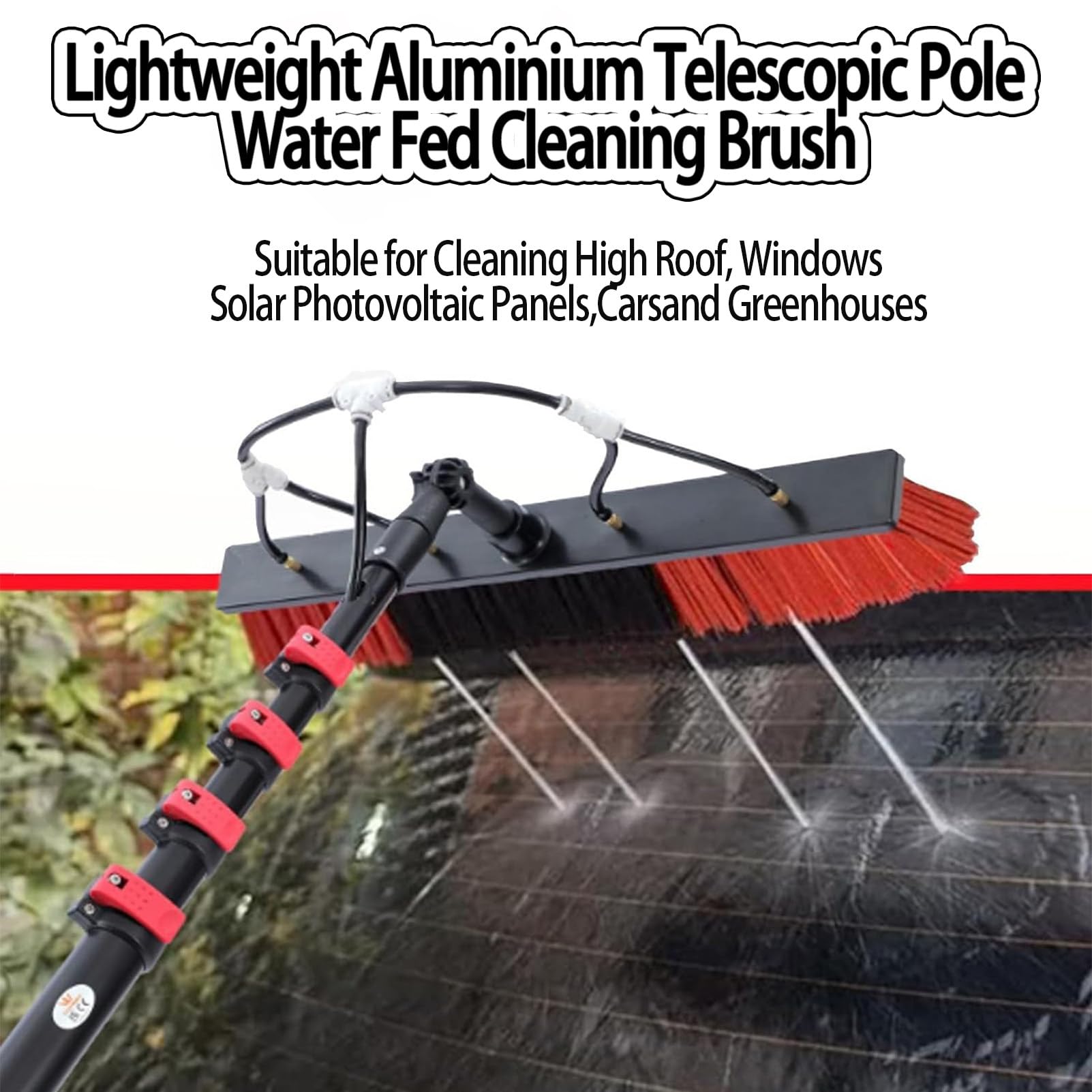 Equipo de limpieza de paneles fotovoltaicos, postes de limpieza de ventanas alimentados por agua, limpiador de techo de invernadero de largo alcance