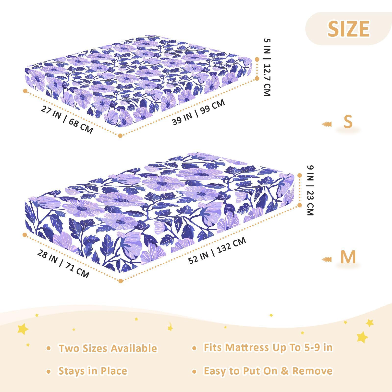 Sábanas de algodón para cuna de bebé, estilo chow chow chow, estampado floral, color morado, colchones para guardería, 1 paquete de forros para cunas de ni?o, 52 x 28 pulgadas