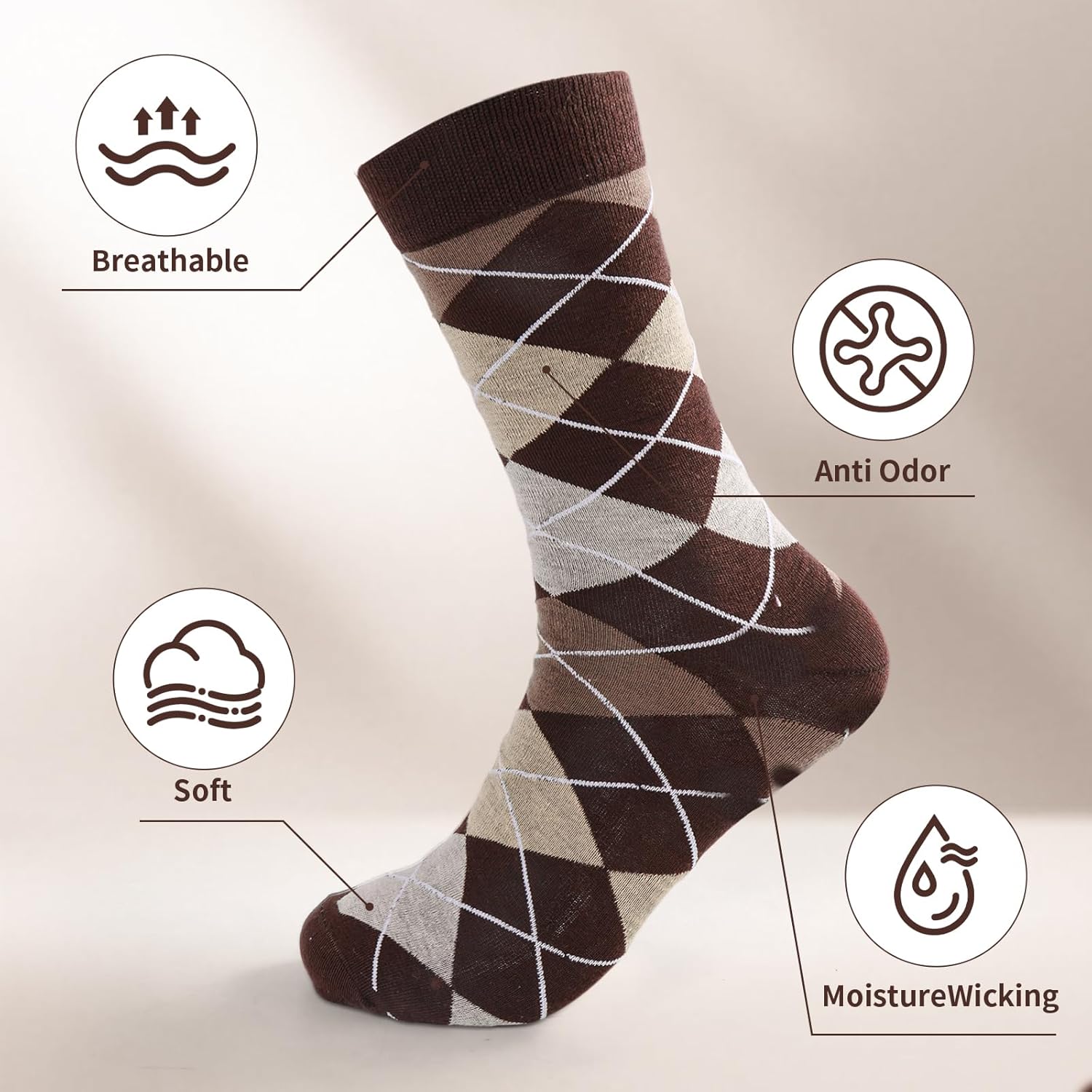 6 PairsMens Dress Socks Business Casual Pattern，Classic Argyle Mid Calf Socks. - Image 3