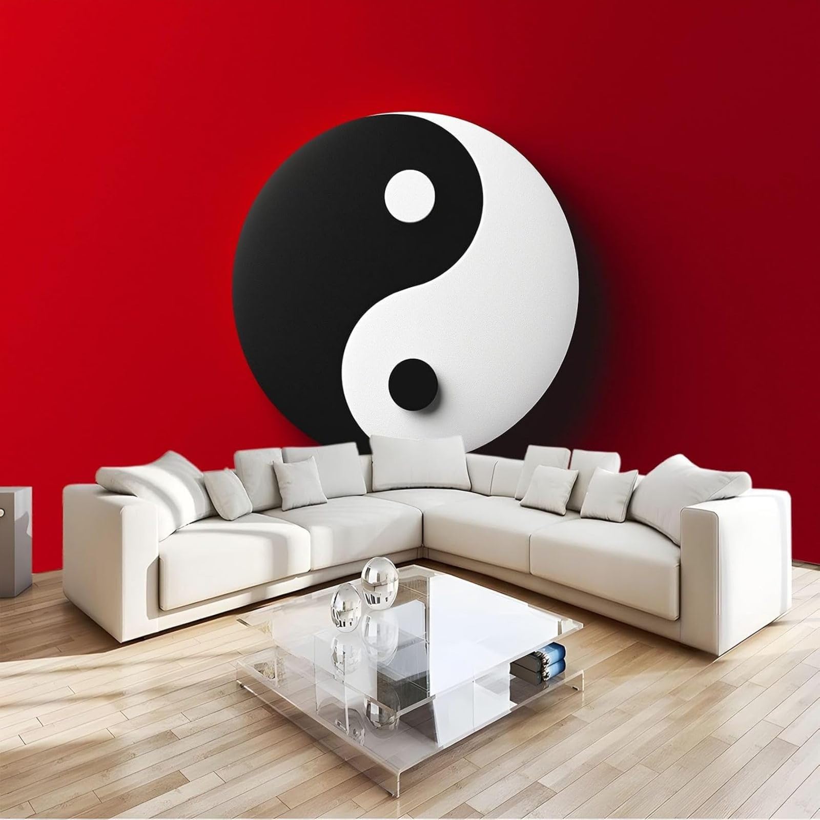 Hgjdjhnf 3D Mural Photo Wallpaper Simple Yin-Yang Symbol Wallpaper Wall Mural Wall Decor Design Patterned Wallpaper Wall Decoration Living Room Bedroom Office Hallway, Red, 150Cm X 105Cm