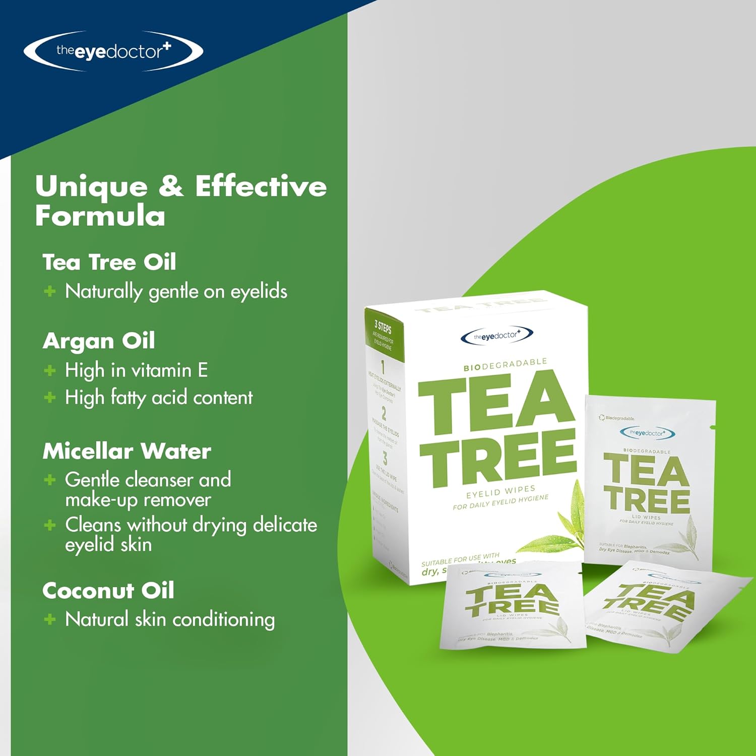 The Eye Doctor Tea Tree Oil Eyelid Wipes - 40 x Single Use Eye Cleaning Wipes for Daily Lid Care - Individual Preservative Free Sensitive Eye Cleaner - Soothes Cleans and Refreshes - Image 7