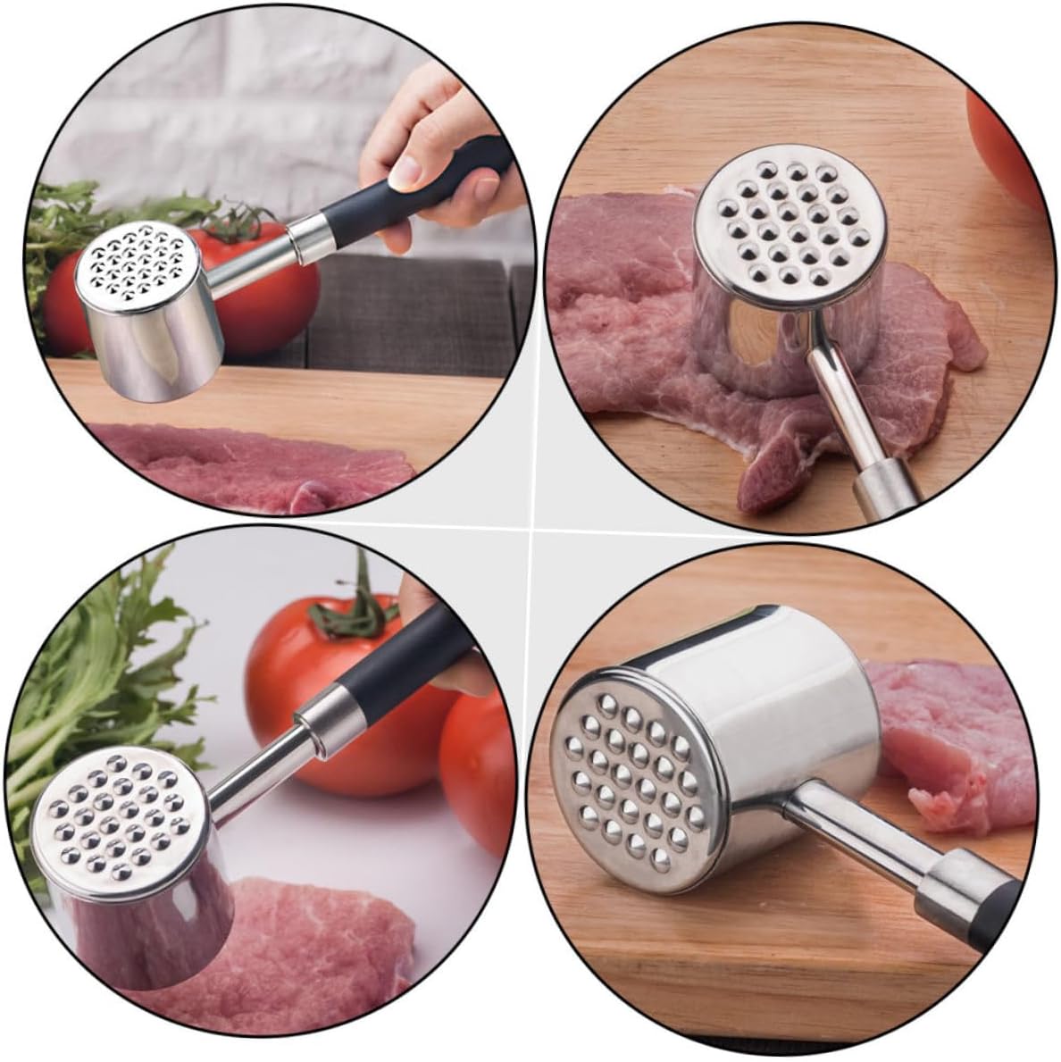 Stainless Steel Meat Mallet Dual-sided Tenderizer with Black Non-slip Handle, Kitchen Tool for Steak, Beef, and Pork Pounder, Heavy Duty Meat Hammer for Cooking and Bbq