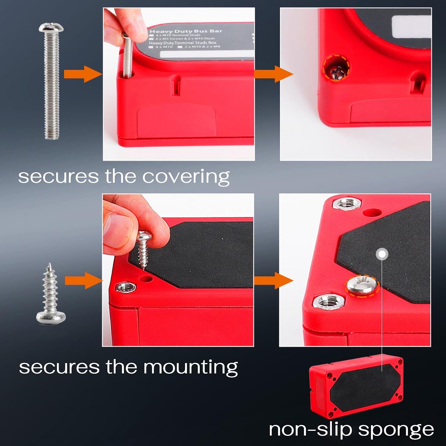 300A 12V Bus Bar, Heavy Duty Power Distribution Block, Waterproof Marine Battery Terminal Block Bus Bar with 4X 3/8" M10 Studs for Car Marine RV Solar Wiring, Positive + Negative