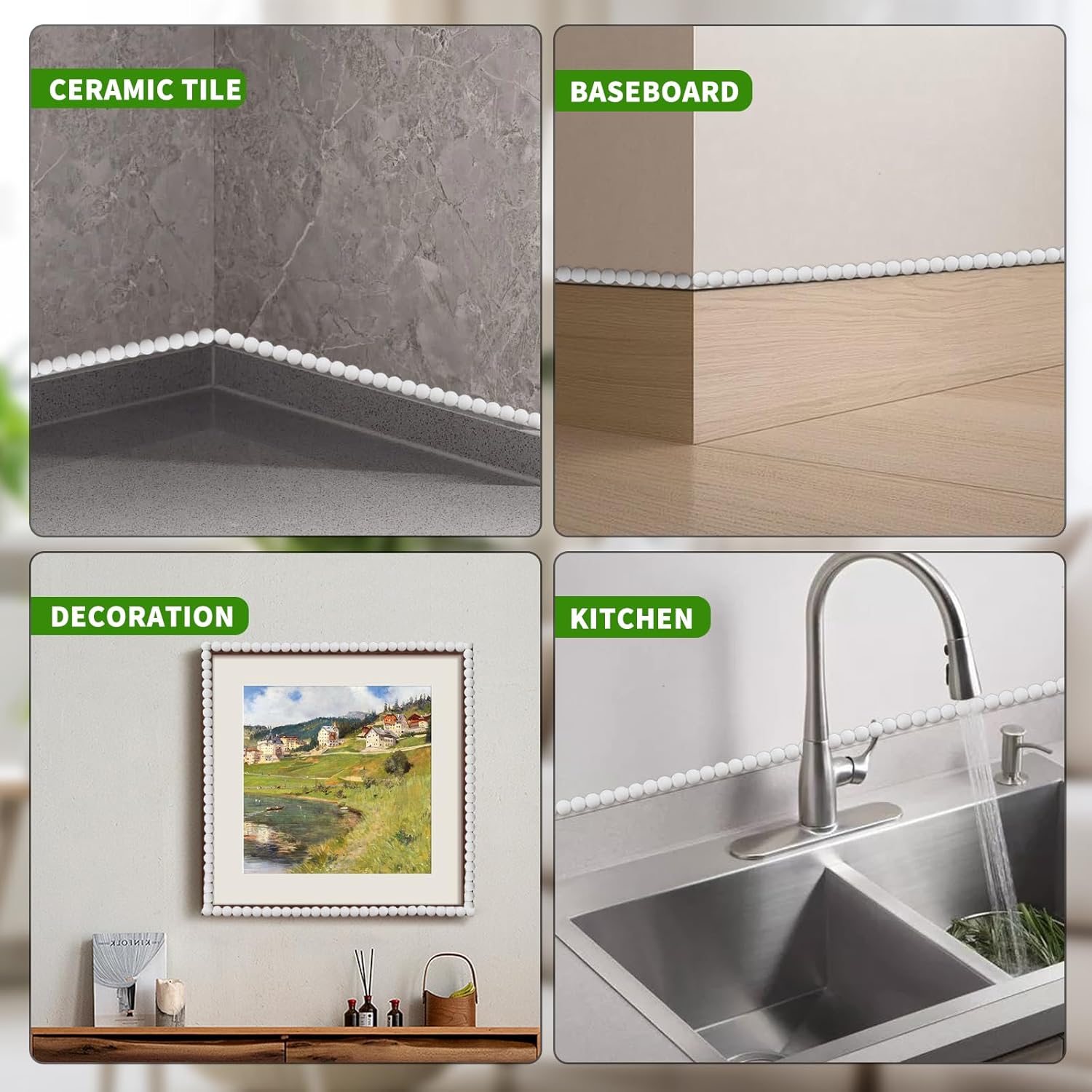 Flexible Molding Trim Peel and Stick for Walls, Self-Adhesive Decorative Bead Pearl DIY Wall Trim for Mirror, Window Frame, Bathroom, Cabinet, TV Wall Edge(10ft /15 mm) - Image 7