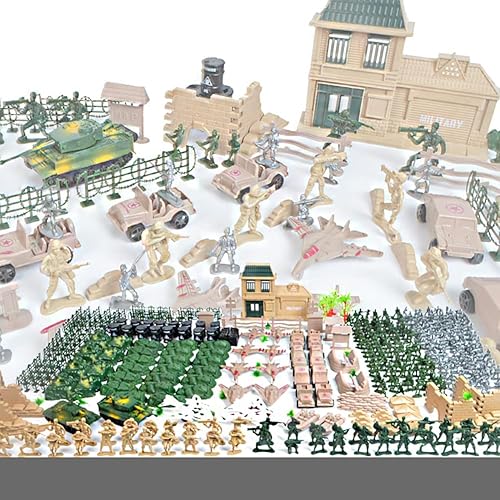 Miniatura 6 de 350 piezas de juguetes de plástico soldado del ejército para hombres, figuras de acción militar con mini tanque, avión antiaéreo, figuras de soldado