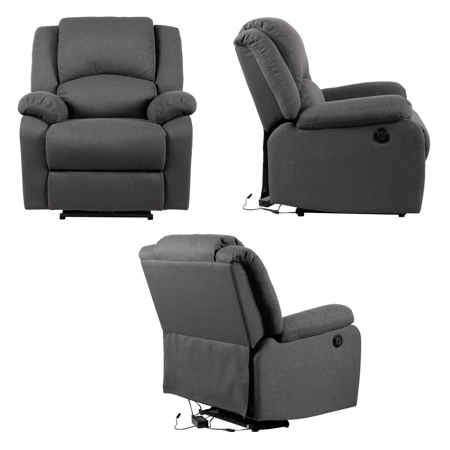 Happy Garden Fauteuil électrique inclinable Cloud Gris Anthracite. Fauteuil de Salon Relax en Tissu Gris Anthracite avec Inclinaison électrique et Repose-Pieds.