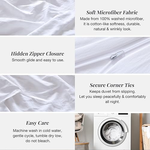 Miniatura 5 de MILDLY Juego de funda de edredón blanco roto, 100% microfibra lavada, juego de funda de edredón súper suave, tamaño King, transpirable y ligero,