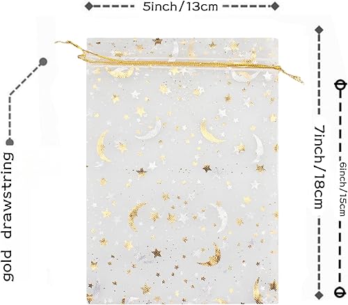 Miniatura 2 de 100 bolsas de regalo de organza con diseño de estrella de luna, bolsa de regalo, bolsa de caramelo con cordón de luna, bolsas de regalo de boda AUG