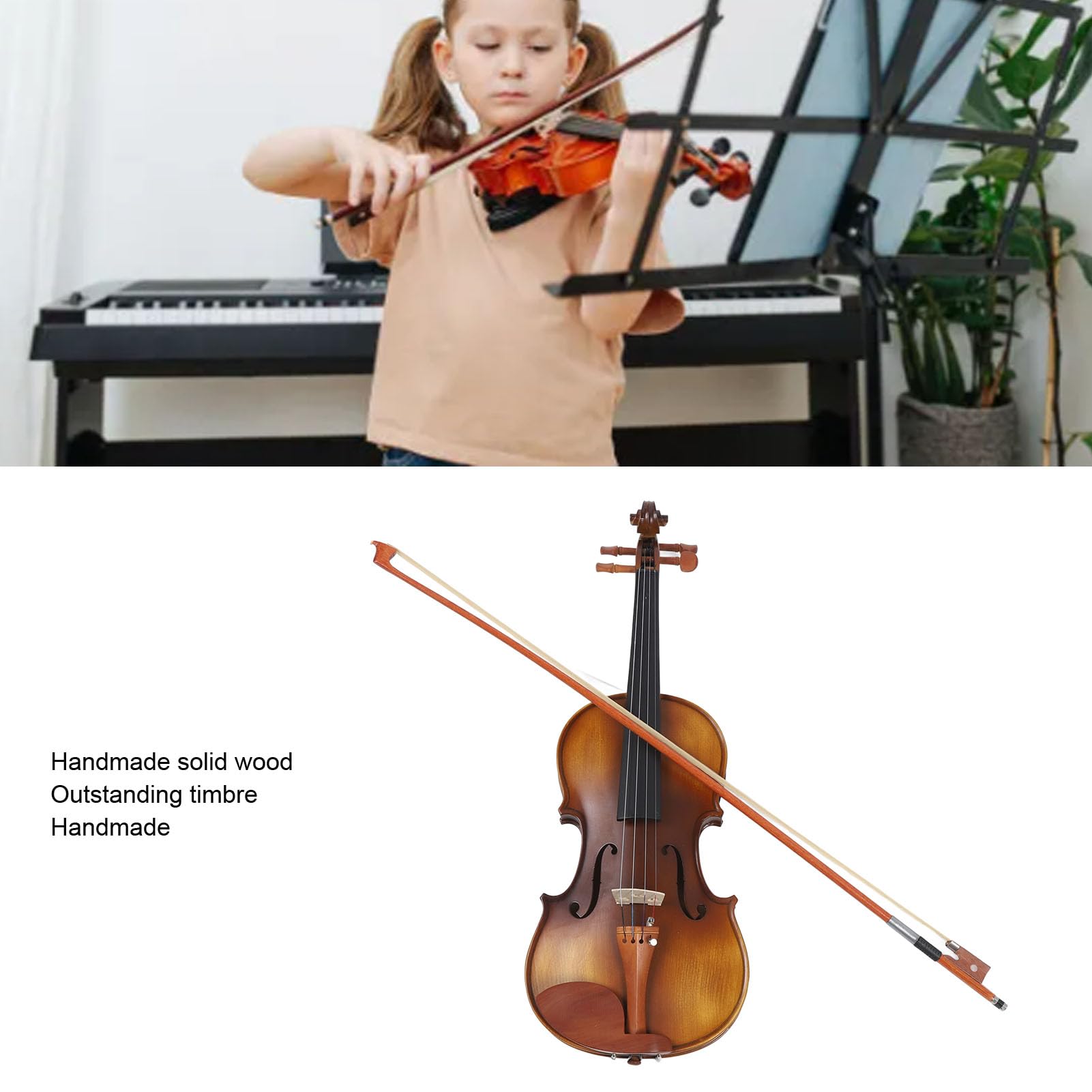 Kit per Violino 4/4, Kit per Violino in Legno Pieno di Acero Fiammato con Custodia Rigida, Colofonia, Poggiaspalla, Accordatore e Corde Extra per Principianti, Bambini e