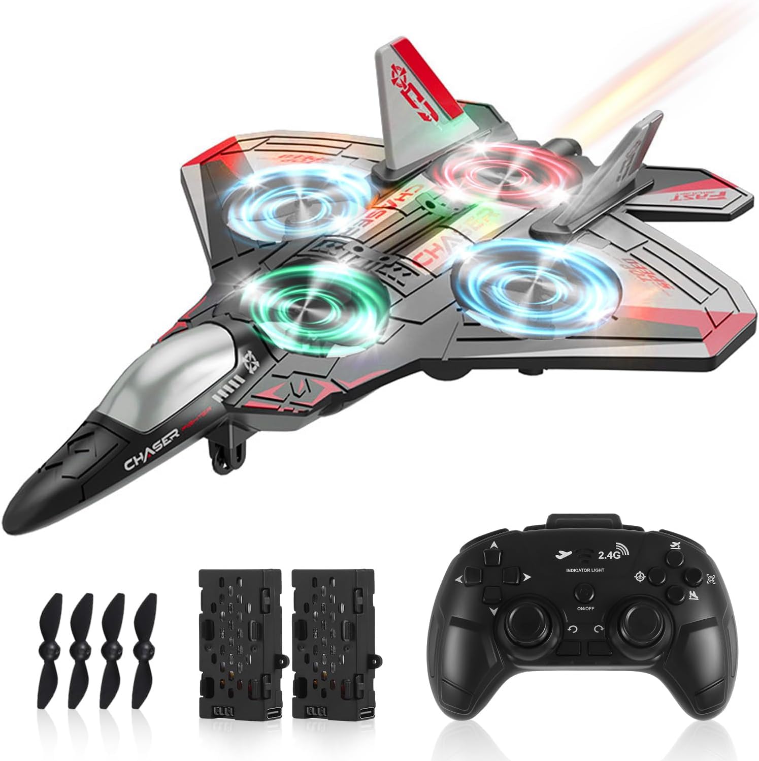 Gxpjycfob Remote Control Plane Toys for Kids,2.4GHz Drone RC Plane Outdoor Flying Toys,360 Anti-fall Stunt Spinning RC Fighter with Lights (Red)