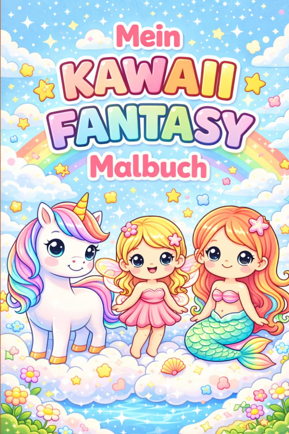Mein Kawaii Fantasy Malbuch: Süsse Einhörner, Feen, Meerjungfrauen und magische Freunde zum Ausmalen für Kinder