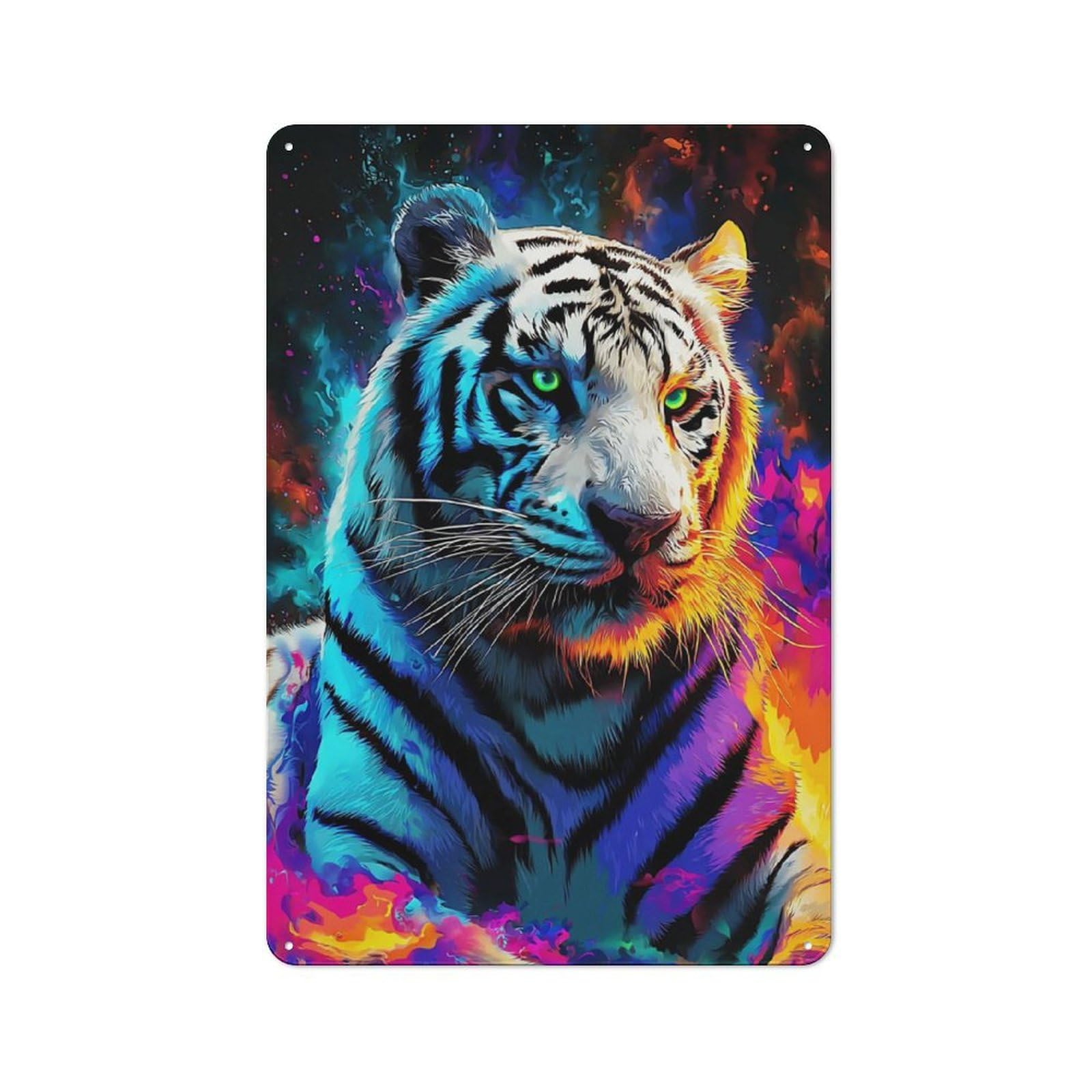 Junmoney Colorful Tiger Portrait Artwork Rustic Metal Plaque 30X20cm For Hobby Room Or Studio, For Creative Interior Collectors