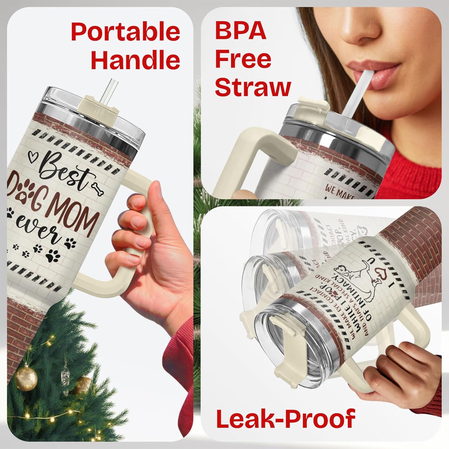 Funny Dog Mom Tumbler 40oz with Handle and Straw, Paw Mama Eye Contact Poop Joke Insulated Travel Coffee Mug, Best Puppy Lovers Gifts for Mother's Day Gifts - Birthday Present to Mommy & Pet Owners - Image 6