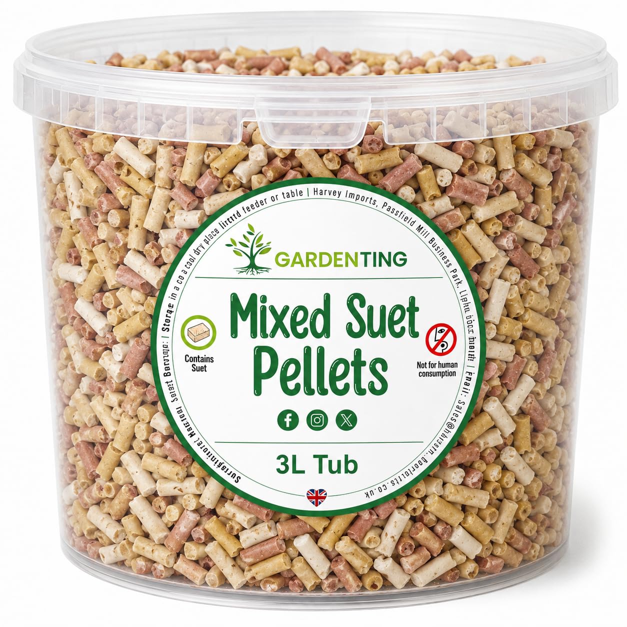 Garden Ting Mixed Suet Pellets 3L Tub Mealworm Insect Berry Wild Bird Food