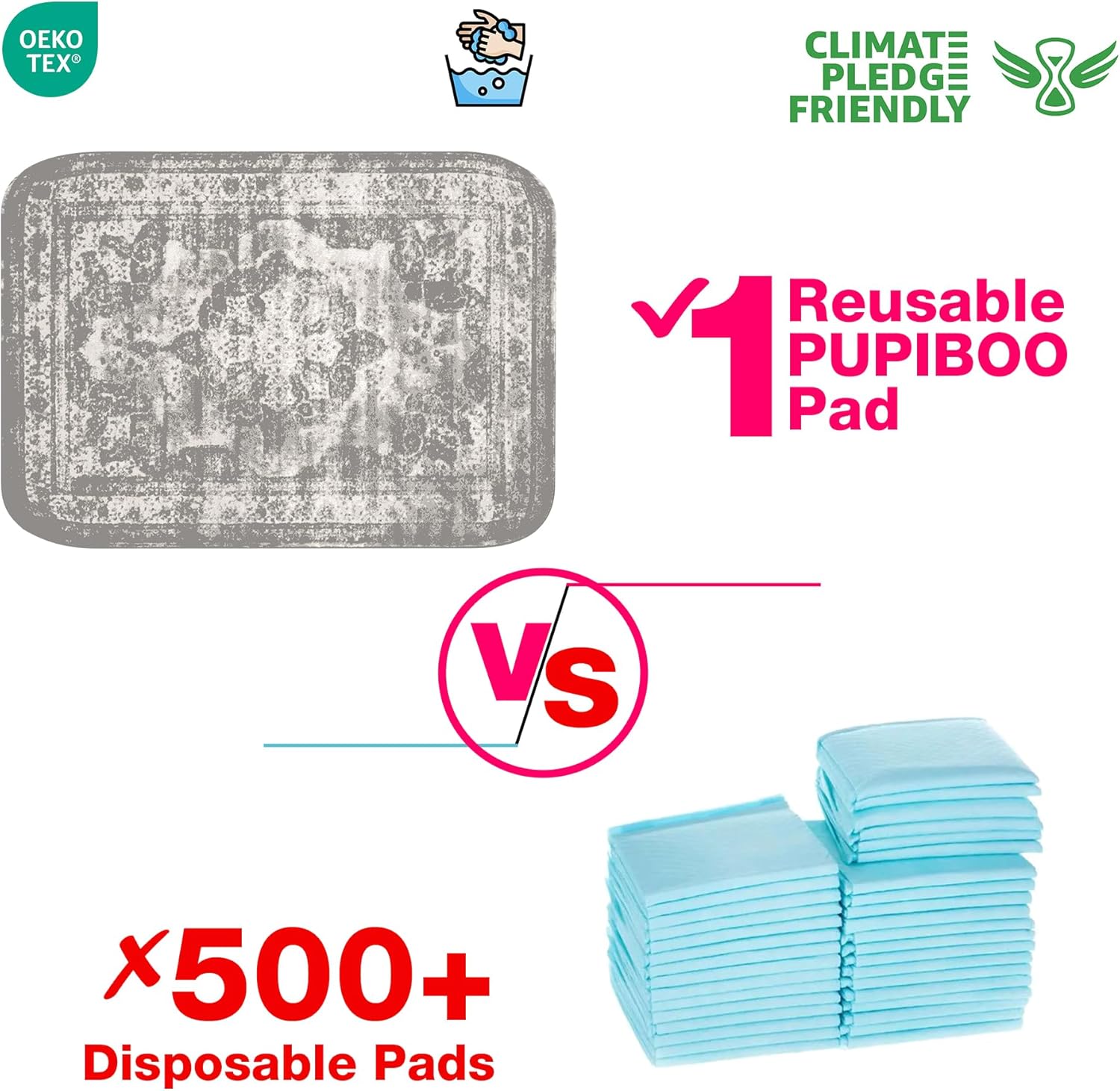 PUPIBOO Washable Pee Pads for Dogs and Cats - Super Absorbent Reusable Puppy Training Pads - 100% Waterproof, Leak-Proof & Non-Slip Whelping Pads for Pet Housebreaking