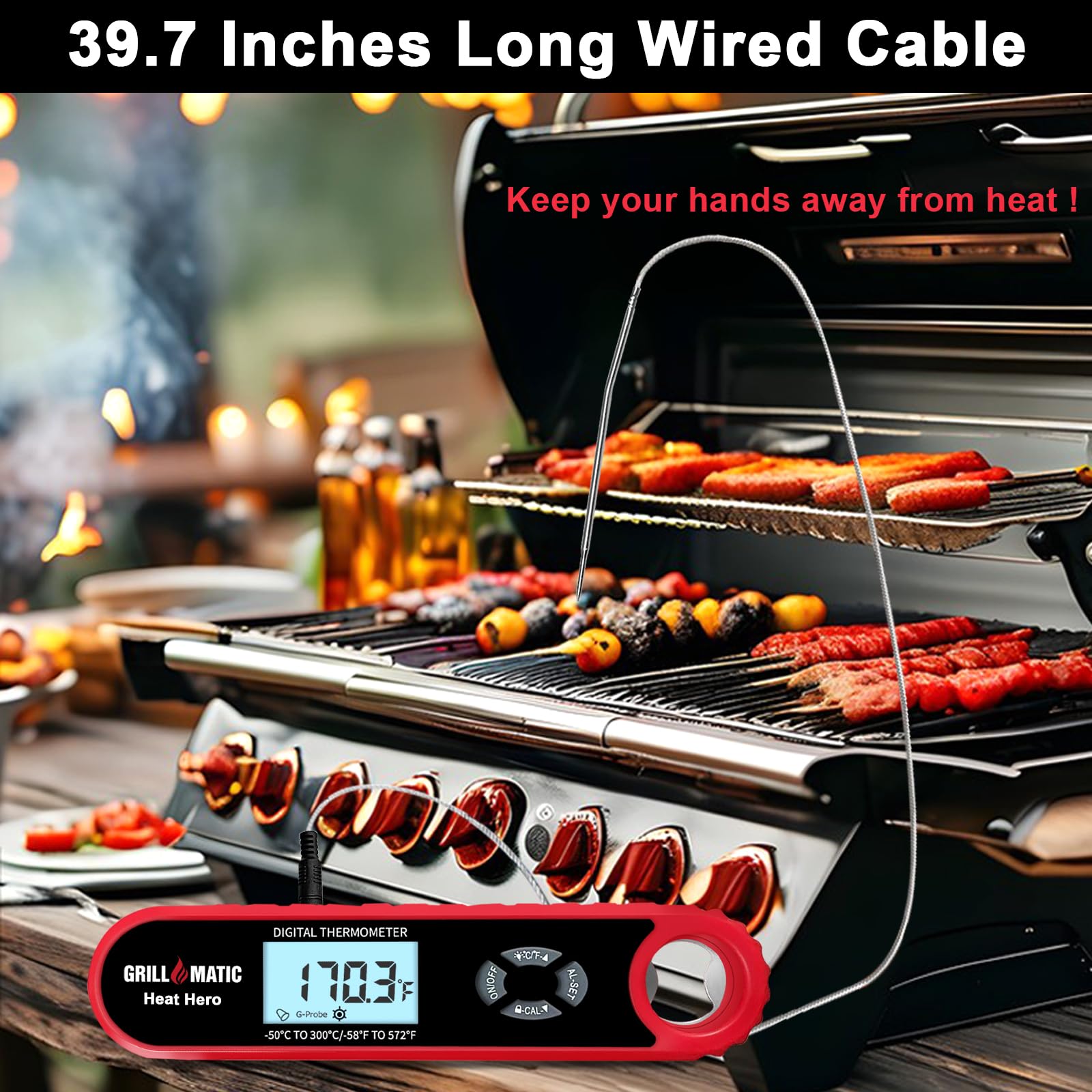 Heat Hero - Termómetro digital de lectura instantánea para cocinar y hornear con luz de fondo, función de sujeción e imán para cocina, carne de res, parrilla, barbacoa, dulces y pavo