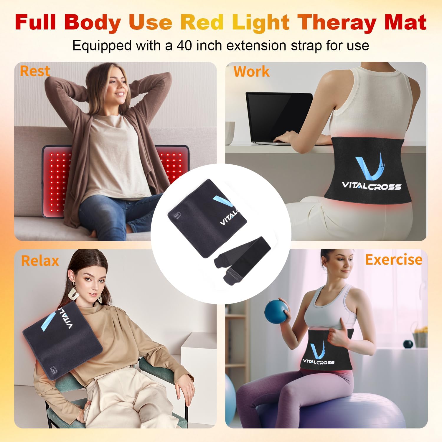 Large Red Light Therapy Pad for Body 24"x12", 660nm & 850nm Near Infrared Light Therapy Mat 35w with 10-90min Timer Setting for Back, Waist, Shoulder & Joints Alleviate Discomfort