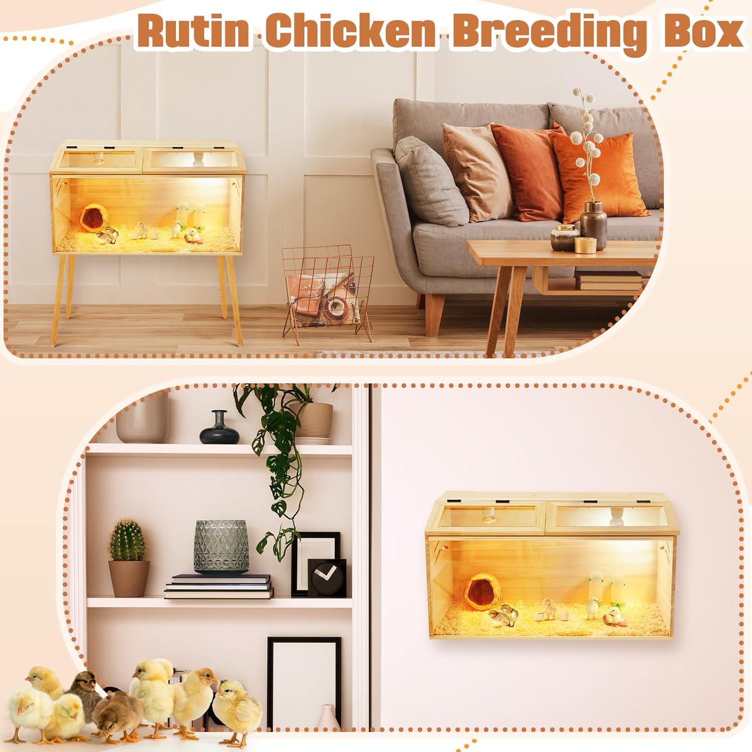 CroBlissful 24 x 16 x 16 in Brooder Kit Box for Chicken Quails Indoor Outdoor with Leg Stand Sliding Door, Bulb Set and Feeder, Baby Chicken Coops for Ducks, Hamsters, Lizards, Mice, Rat(Wooden)