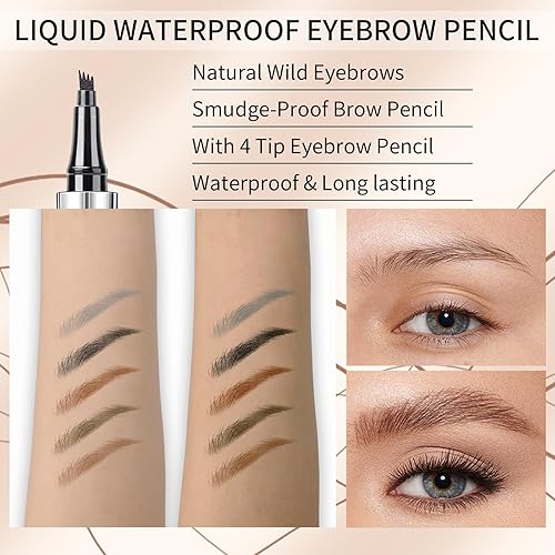 Miniatura 7 de QIC Lápiz de cejas de 4 puntas, bolígrafo de cejas Microblading, resistente al agua, de larga duración, lápiz de cejas con un aplicador de punta de