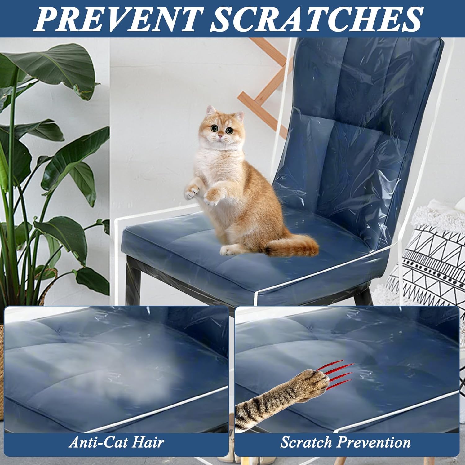 4 Pack Plastic Chair Covers for Dining Chair, Clear Chair Seat Cover Plastic Covers, PVC Seat Chair Protector, Waterproof Clear Chair Covers Anti Water, Kitty Scratch and Dust Fits 16-23"