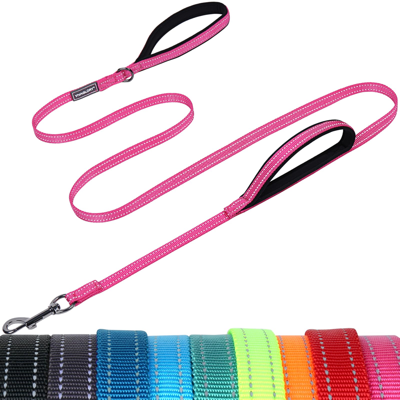 VIVAGLORY Twingrip Führleine Hund, Leine Hund Hausleine Joggingleine, Hundeleine mit 2 Griffen Doppelgriff, Gepolstert Neopren & Reflektierend