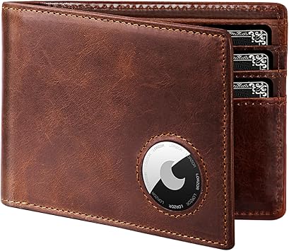 LORZOR AirTag Wallet- Bifold Full Grain Leather AirTag Wallet for Men, Minimalist Front Pocket Wallet with Airtag Holder, RFID Blocking, 12 Card Capacity Gift for MenVintage Brown