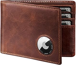 LORZOR AirTag Wallet- Bifold Full Grain Leather AirTag Wallet for Men, Minimalist Front Pocket Wallet with Airtag Holder, RFID Blocking, 12 Card Capacity Gift for Men(Vintage Brown)