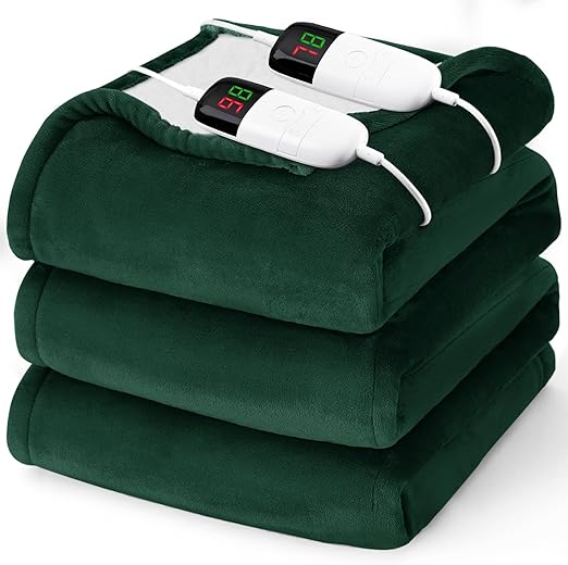 Heated Electric Blanket Queen Size - 84" x 90" Heating Blanket with Dual Control, 10 Levels & 8 Hours Auto Off, Soft Warm Flannel Gift with Over-Heat Protection, ETL & FCC Certified