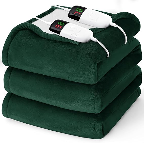 Heated Electric Blanket Queen Size - 84" x 90" Heating Blanket with Dual Control, 10 Levels & 8 Hours Auto Off, Soft Warm Flannel Gift with Over-Heat Protection, ETL & FCC Certified