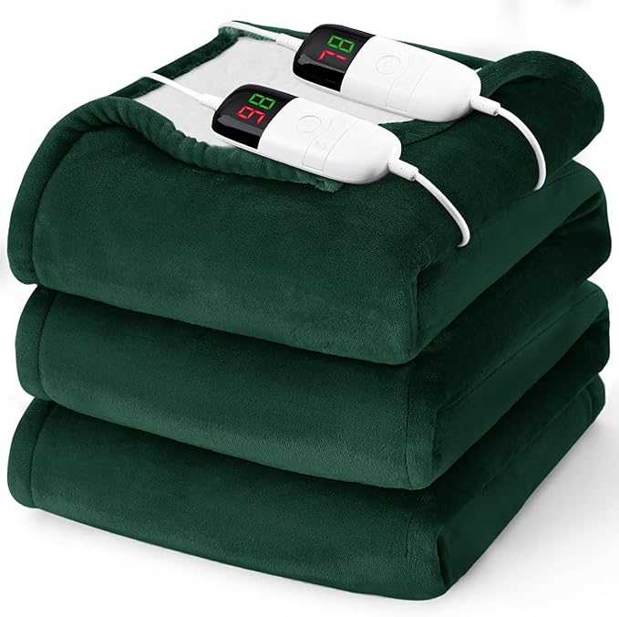 Heated Electric Blanket Queen Size - 84" x 90" Heating Blanket with Dual Control, 10 Levels & 8 Hours Auto Off, Soft Warm Flannel Gift with Over-Heat Protection, ETL & FCC Certified