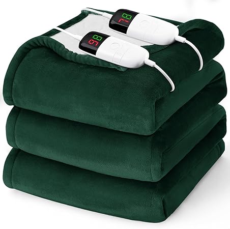 Heated Electric Blanket Queen Size - 84" x 90" Heating Blanket with Dual Control, 10 Levels & 8 Hours Auto Off, Soft Warm Flannel Gift with Over-Heat Protection, ETL & FCC Certified
