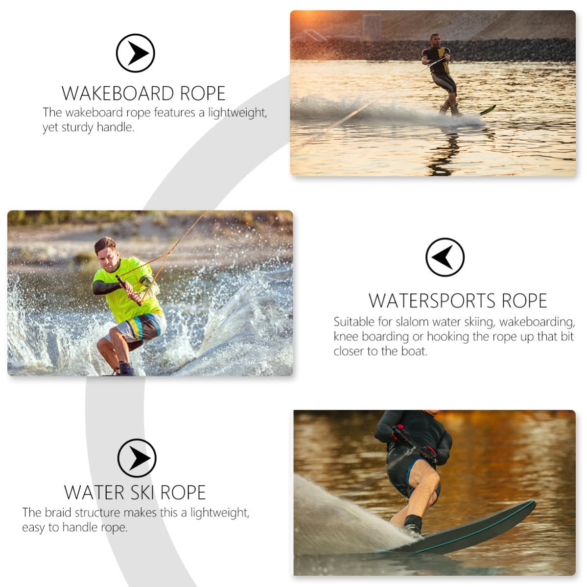 Wasserskiseil 1 Stück mit Griff für Wakeboard und Kneeboard Zufällige Farbe | Nylon, Schwarz, Leicht zu Handhaben, Abriebfest und UV Beständig, für Bootseinsatz Zufällige Farbe