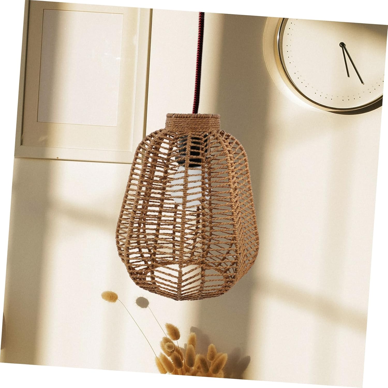 Woven Rattan Lampshade Rustic Pendant Light Cover for Ceiling Fixtures Easy to Install for Bedroom Living Room Cafe and Study Decor Inner