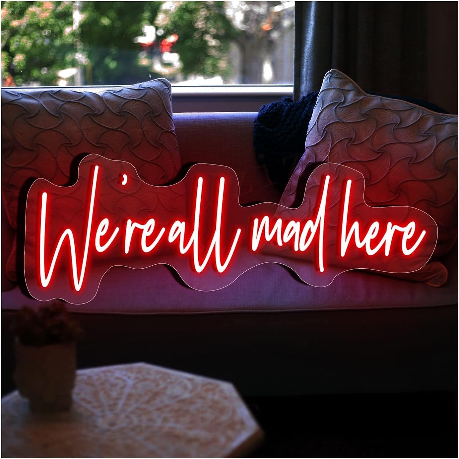 WaiDXn LED Neon Light Sign Were All Mad Here Neon Signs Lights Handmade Led Neon Sign for Bar Decor(89x31cm)