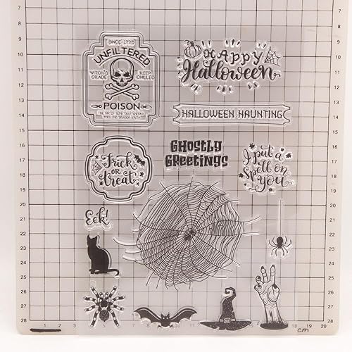 Miniatura 3 de Arbuya Sello transparente de Halloween Sentiment para hacer tarjetas o diario de Halloween, telaraña, gato, murciélago, sellos de goma para álbumes