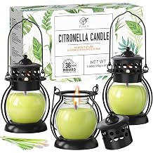 Citronella Candles Outdoor 3 Pack, DEET-Free Soy Wax Candles with Upgraded Metal Lantern Design, Long Burning Lemongrass Candles for Patio, Garden & Backyard Decor
