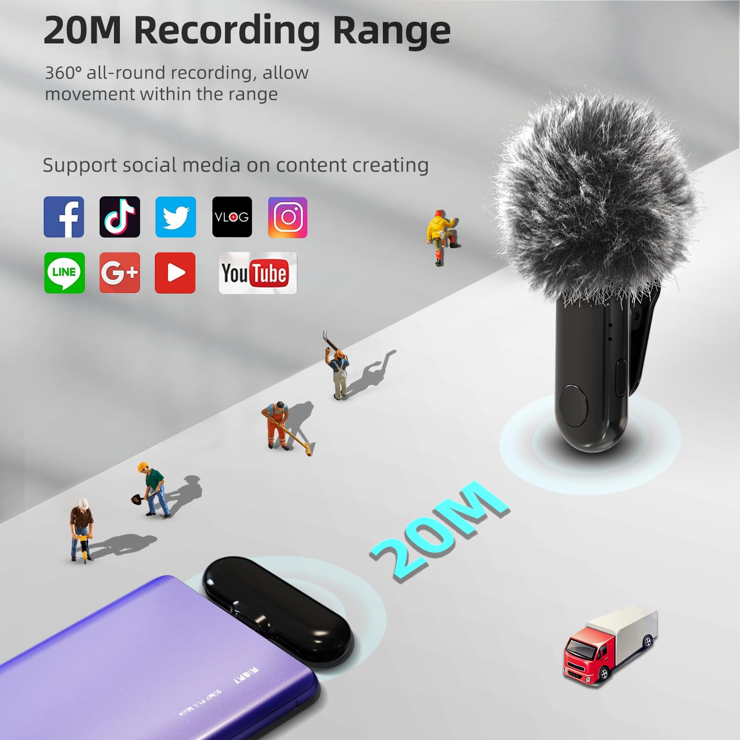 Microfono Per Video Smartphone NK Microfono Lavalier Wireless Con Custodia Ricarica - 2 Microfoni Senza Fili Per IPhone, Android, PC, Plug&Play, Ideale Per Video, Live E Podcast