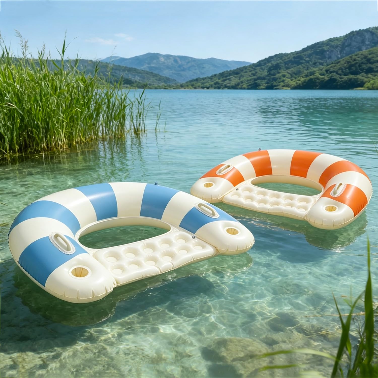 2PCS Pool Swim Ring Inflatable Pool Floats Water Fun Large Adult Swimming Pool Float for Beach Lake Summer Holiday Beach Party (Summer,2)