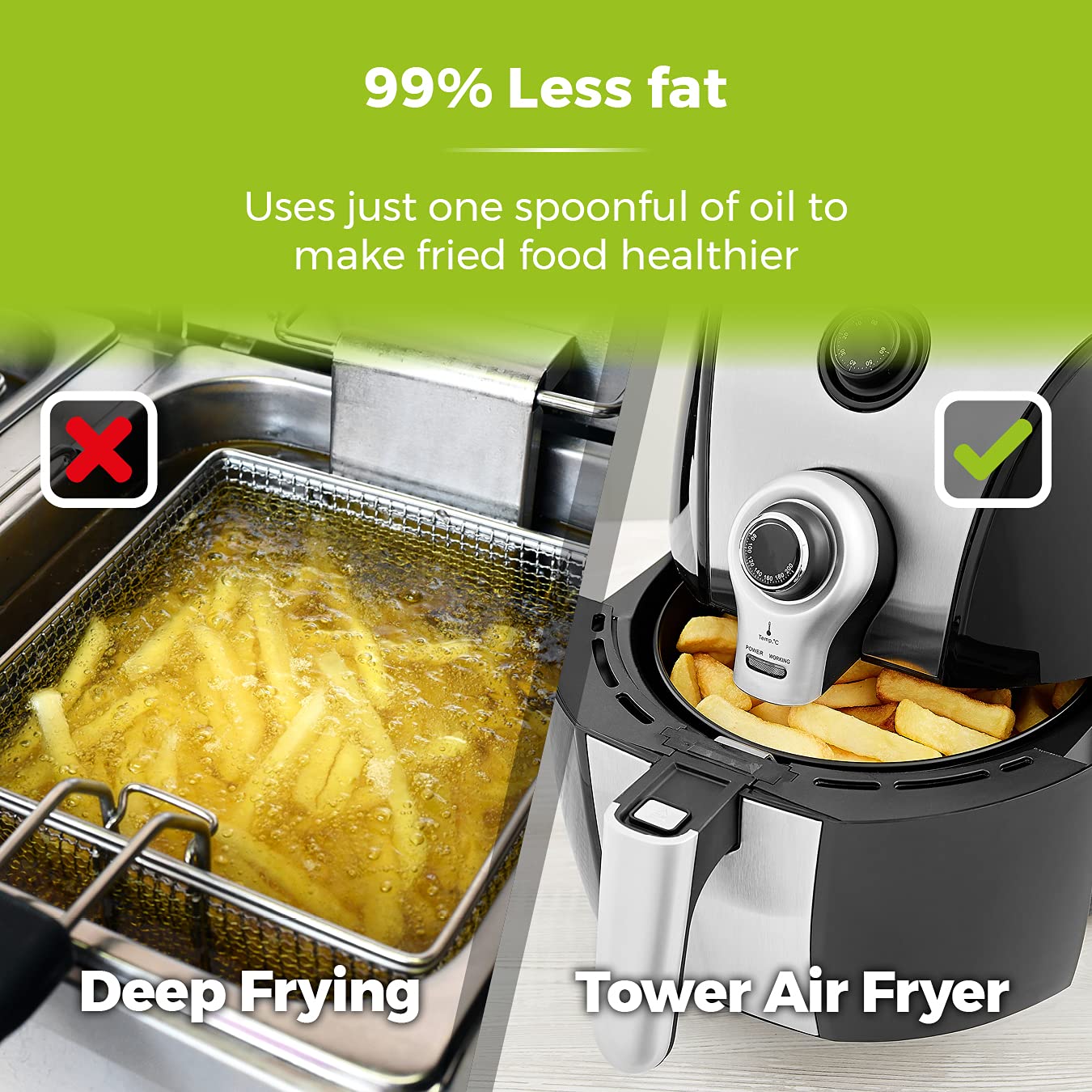 Tower T17022 Vortx Manual Air Fryer with Rapid Air Circulation, 30