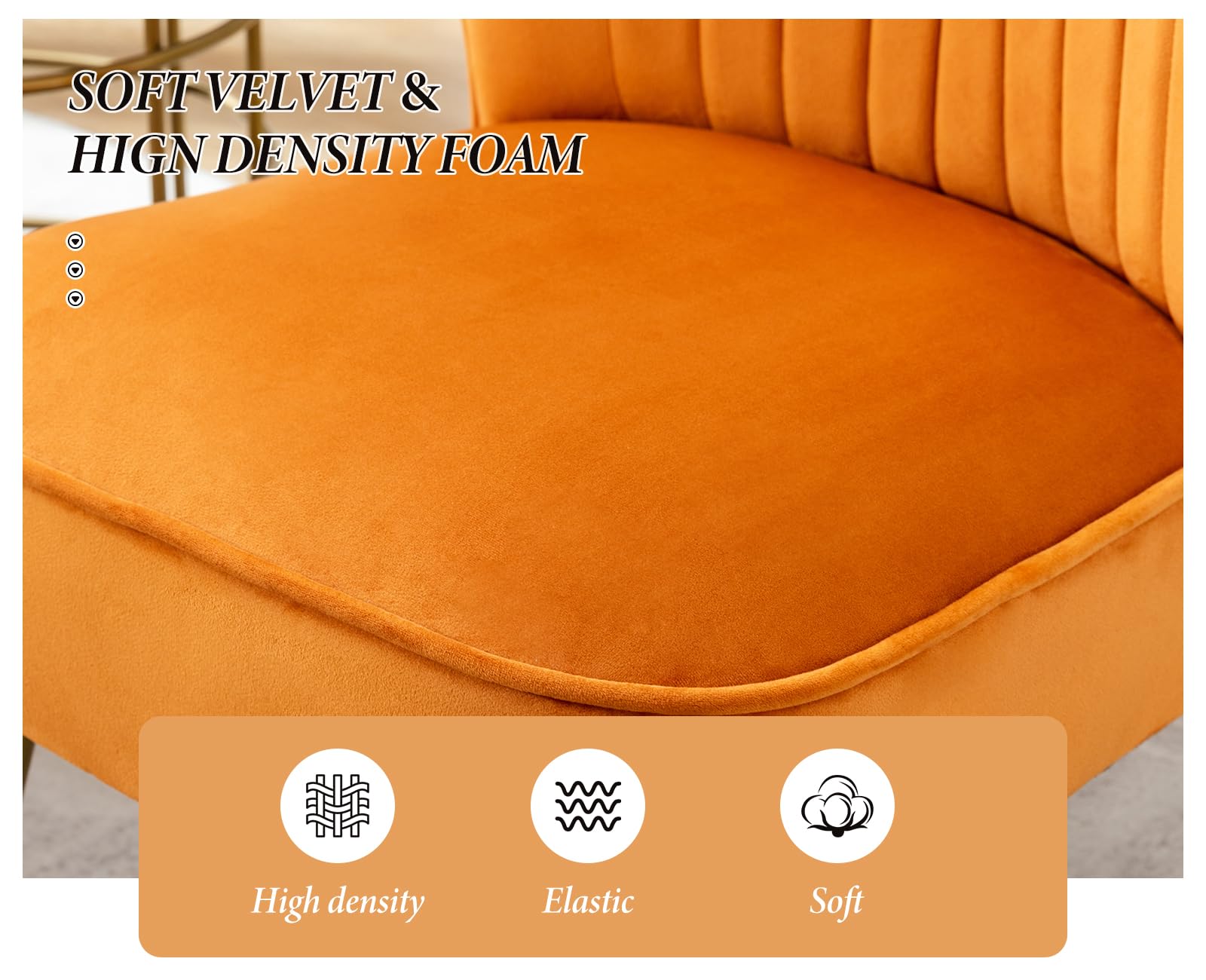 Ya-Home Poltrona Imbottita in Velluto Sedia da Salotto Poltrone Salotto con Gambe in Metallo Dorato Poltroncina Moderna per Camera da Letto/Soggiorno, Arancione