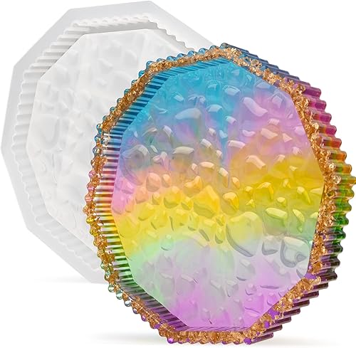 Moldes de bandeja de resina, molde de bandeja rodante para resina, bandeja de polígono con borde de moldes de silicona para fundición de resina,