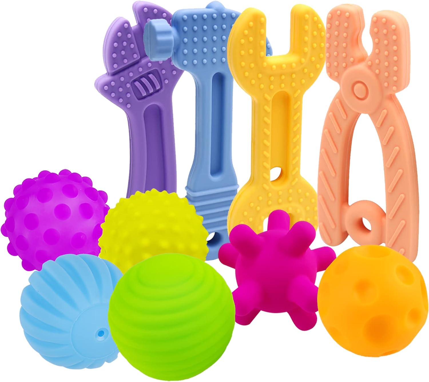 Sensory Balls for Baby Infant 36 Months 6 Pack and Silicone Teethers for Babies