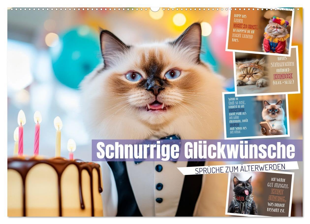 Schnurrige Glückwünsche - Sprüche zum Älterwerden (Wandkalender 2026 DIN A2 quer), CALVENDO Monatskalender: Lächle, solange du noch Zähne hast (CALVENDO Spass)