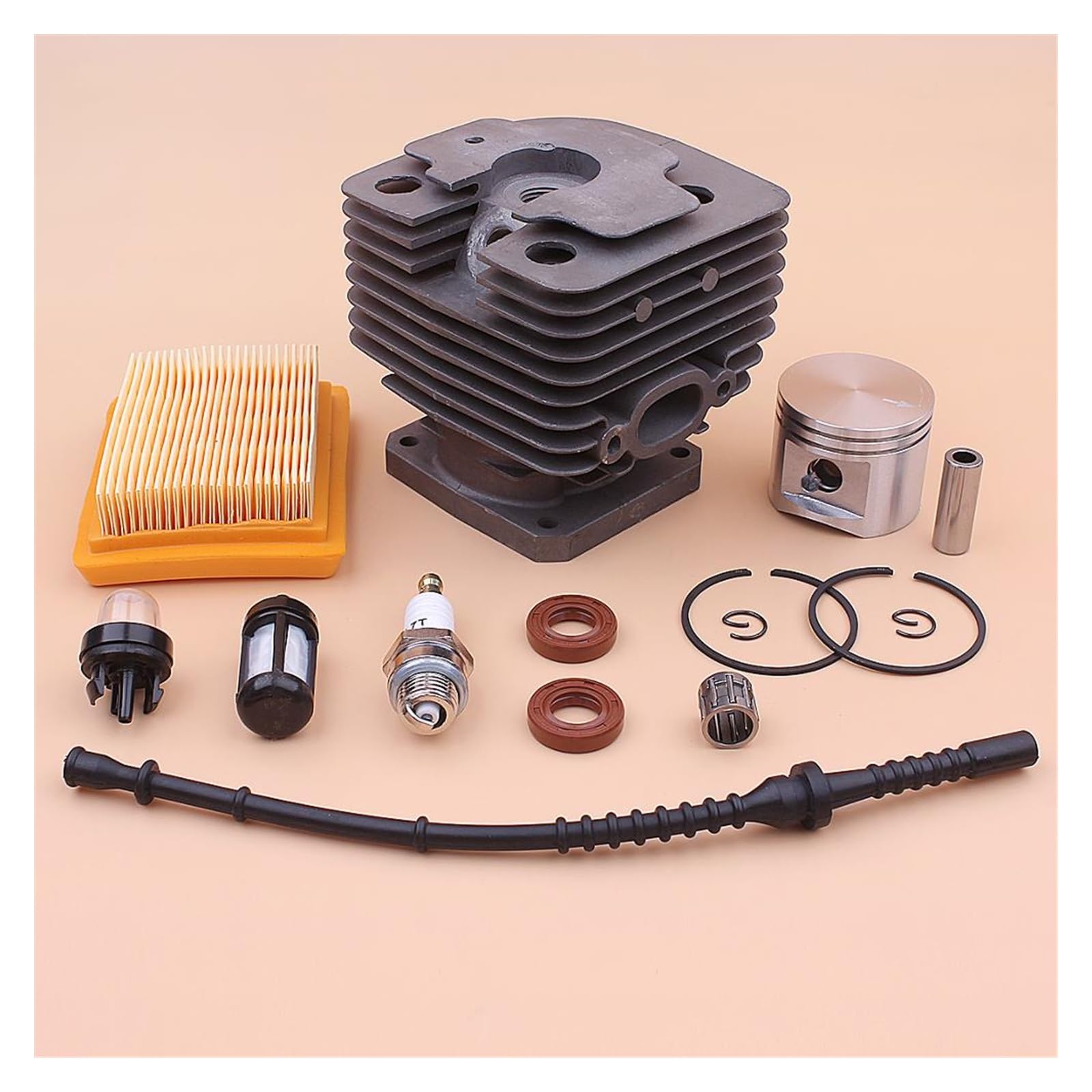 1 Juego de Kit de pistón de cilindro de 42mm for Stihl FS450 FS 450, línea de filtro de combustible de aire, sello de aceite, bombilla de imprimación, bujía, recortadora de césped 4128 020 1211