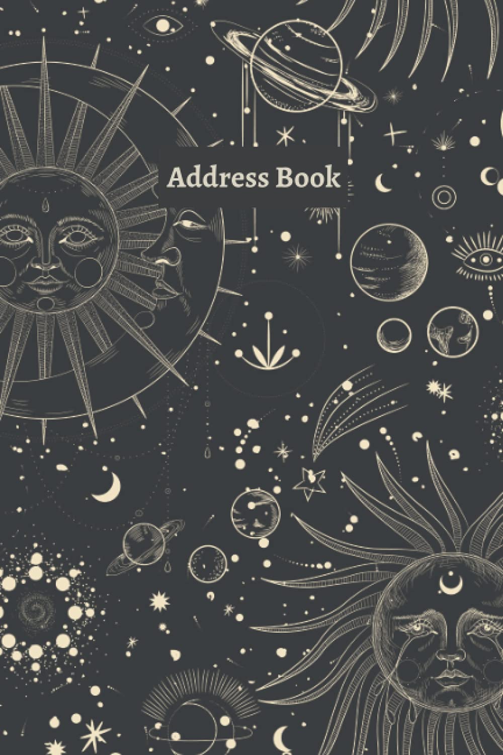 Address Book With Alphabetical Tabs: Celestial Design Address Book Sun Moon Mystical