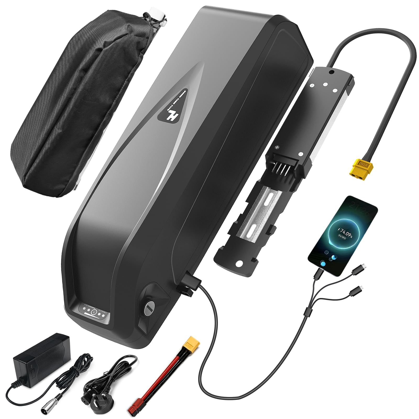 Hailong 03 New Ebike Battery 36V 20AH Electric Lithium-ion Bike Battery with - Waterproof Bag/Charger/Anderson /XT60 XLR connector for 36V